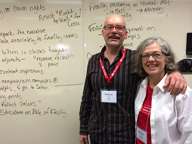 outgoing AAUP president Mary King and incoming president José Padín